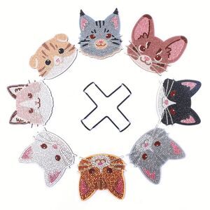 8pcs Cat Diamond Painting Coasters Kit DIY Round Diamond Shaped Cat With Holder